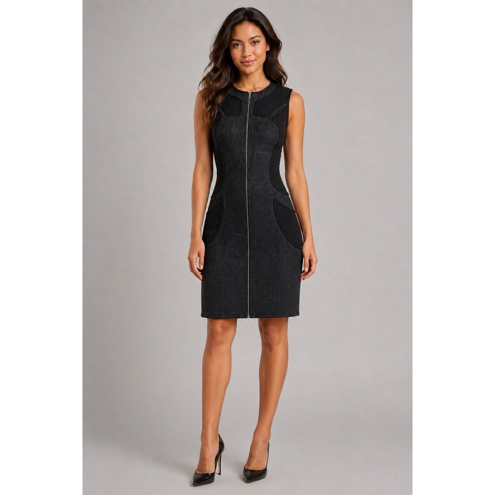 McQ Alexander McQueen Dress IT 40 US 4 Black Zip Front Sleeveless Paneled